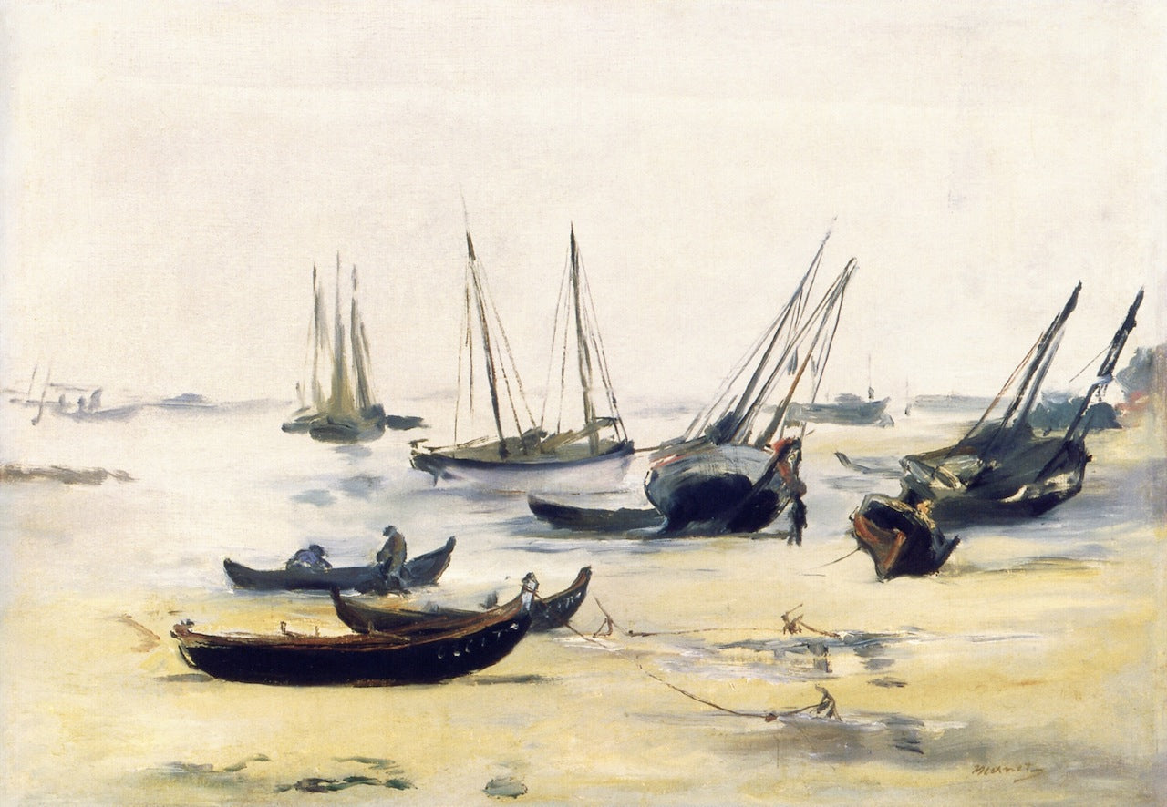Boats at Low Tide on the Bay of Arachon, vintage artwork by Édouard Manet, 12x8" (A4) Poster