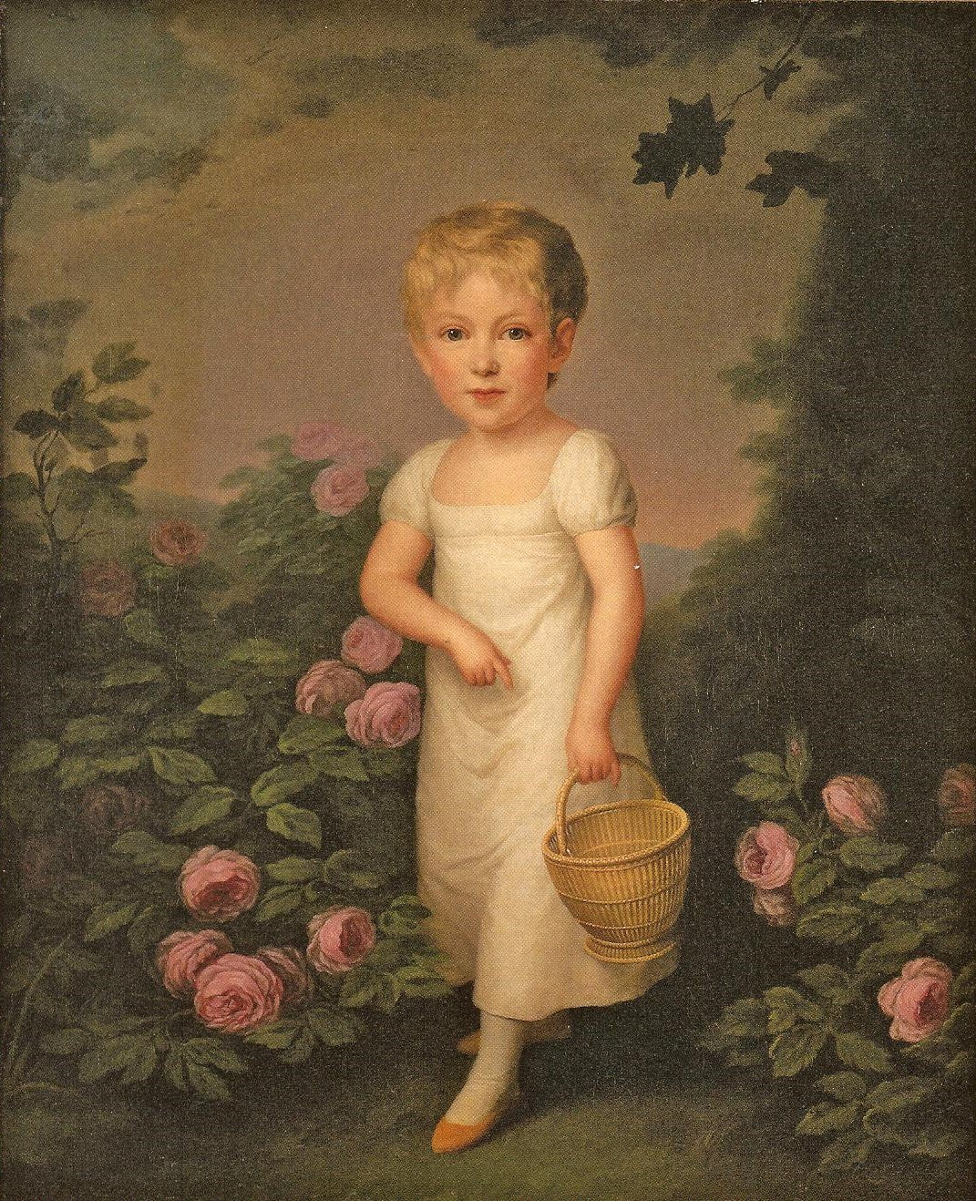 Portrait of Josephine Antoinette von Hedemann as a child with roses, vintage artwork by Friedrich Carl Groger, 12x8" (A4) Poster