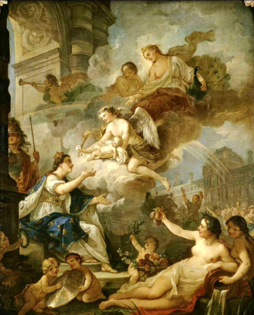 Allegory on Birth of Marie-Zephyrine of France in 1750, vintage artwork by Charles-Joseph Natoire, 12x8" (A4) Poster
