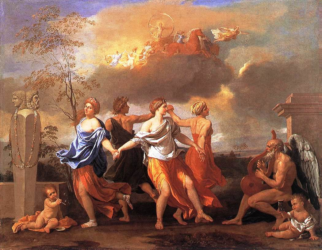 Dance to the music of Time, vintage artwork by Nicolas Poussin, 12x8" (A4) Poster