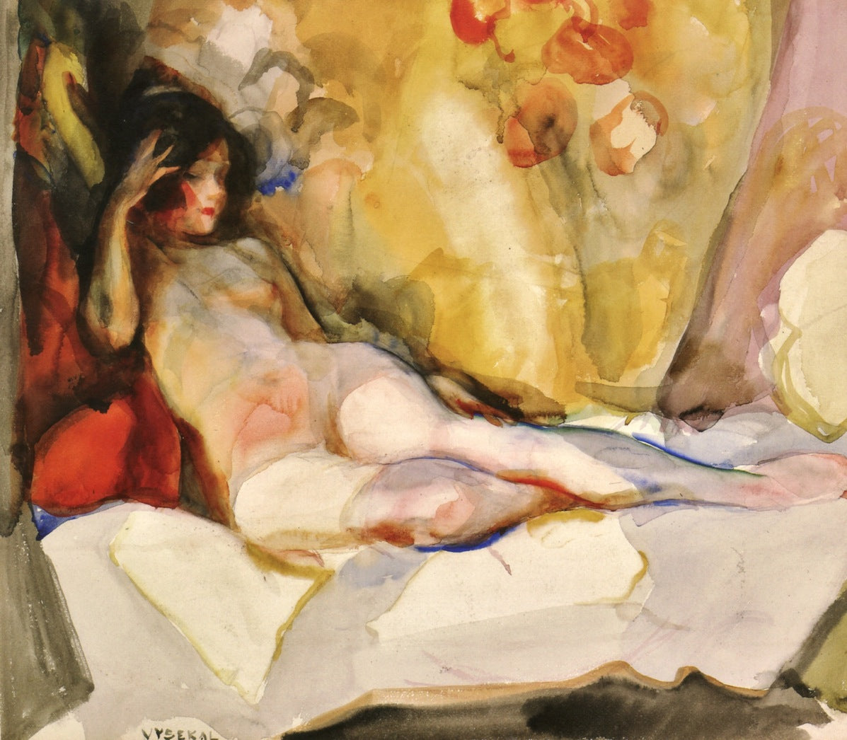 Nude on Couch, vintage artwork by Edouard Vysekal, 12x8" (A4) Poster