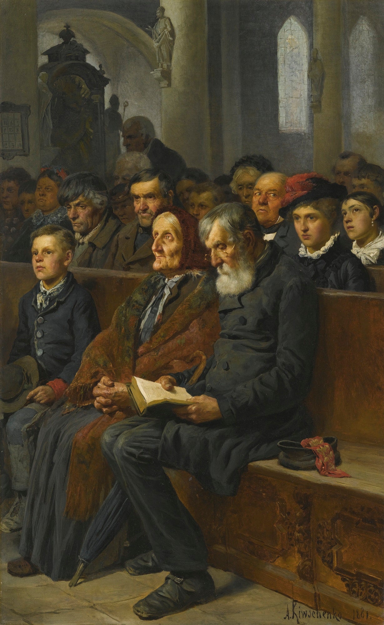 In the Church, vintage artwork by Aleksei Danilovich Kivshenko, 12x8" (A4) Poster