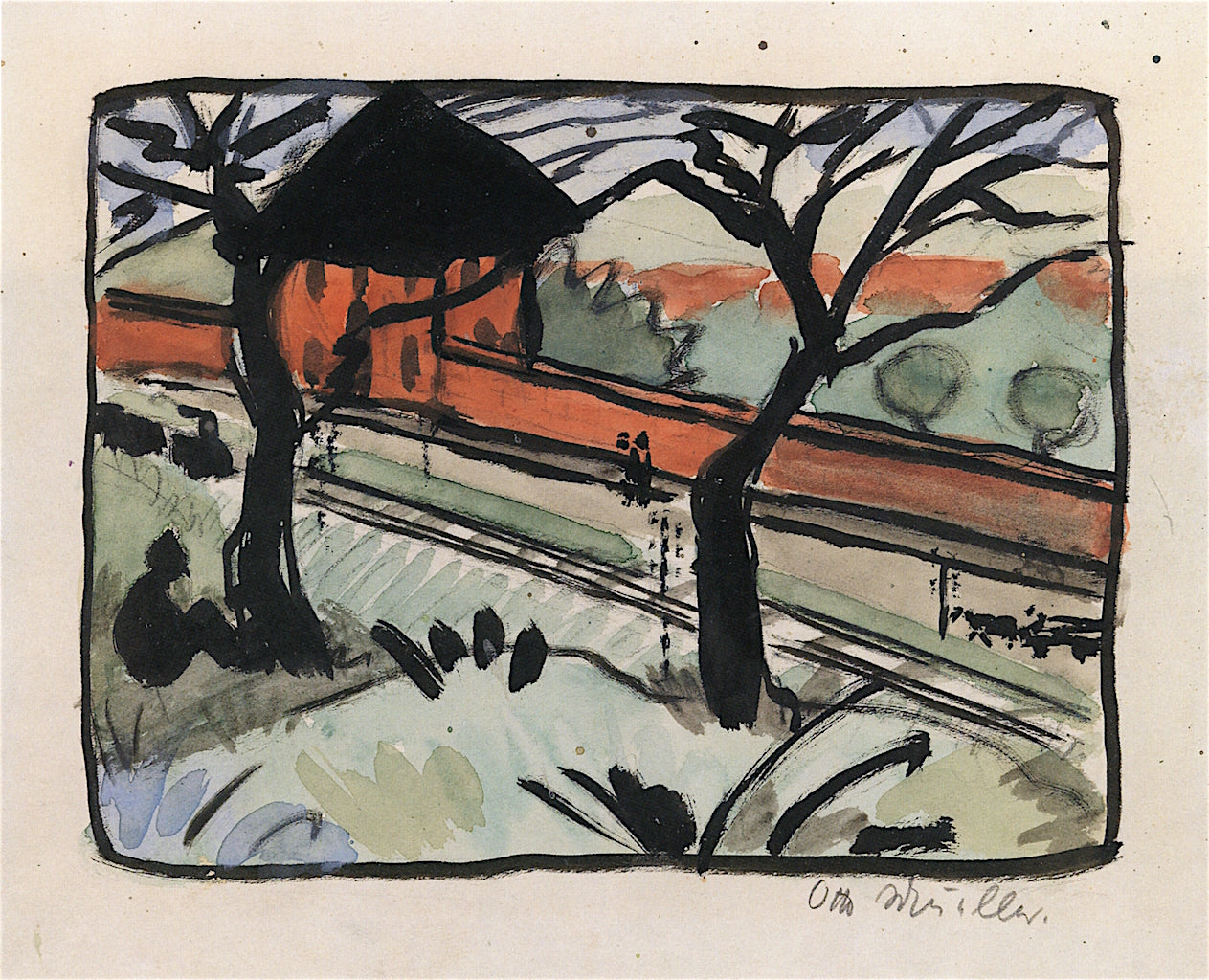 Village Road - Station in Schmeideberg, vintage artwork by Otto Mueller, 12x8" (A4) Poster