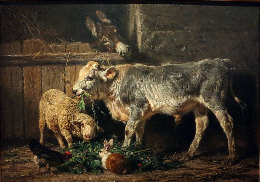 In the Stables, vintage artwork by Filippo Palizzi, A3 (16x12") Poster Print