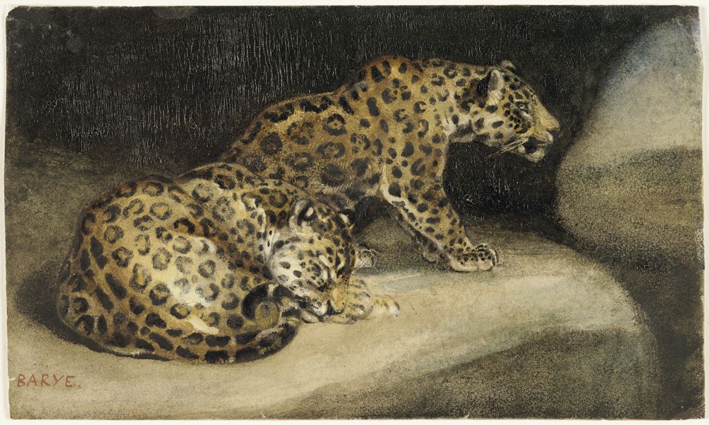 Two Jaguars in Their Lair (verso), vintage artwork by Antoine-Louis Barye, A3 (16x12") Poster Print