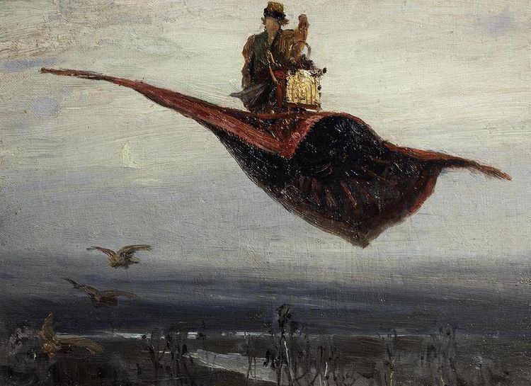 A Flying Carpet, vintage artwork by Viktor Mikhaylovich Vasnetsov, 12x8" (A4) Poster