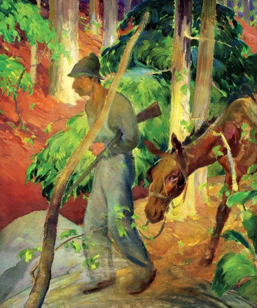 Hunter with Mule, vintage artwork by Edmund Marion Ashe, 12x8" (A4) Poster