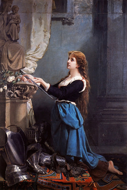 Jeanne d’Arc voue ses larmes à la Vierge, vintage artwork by Zoe-Laure de Chatillon, 12x8" (A4) Poster