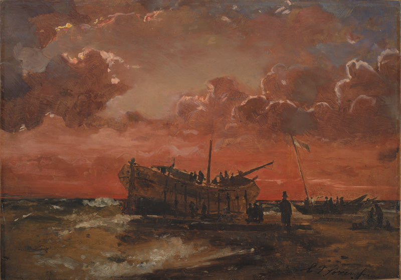 A Wreck on Jutland's West Coast at Sunset, vintage artwork by Carl Frederik Sorensen, A3 (16x12") Poster Print