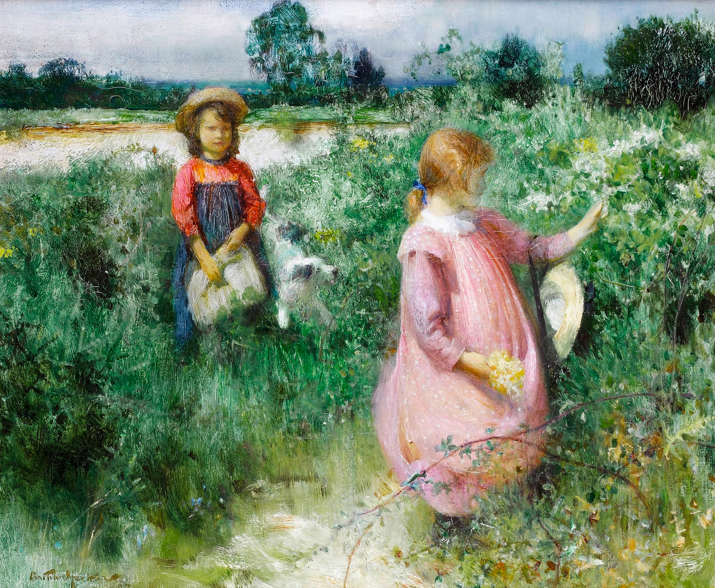Picking wildflowers, vintage artwork by Arthur Hacker, 12x8" (A4) Poster