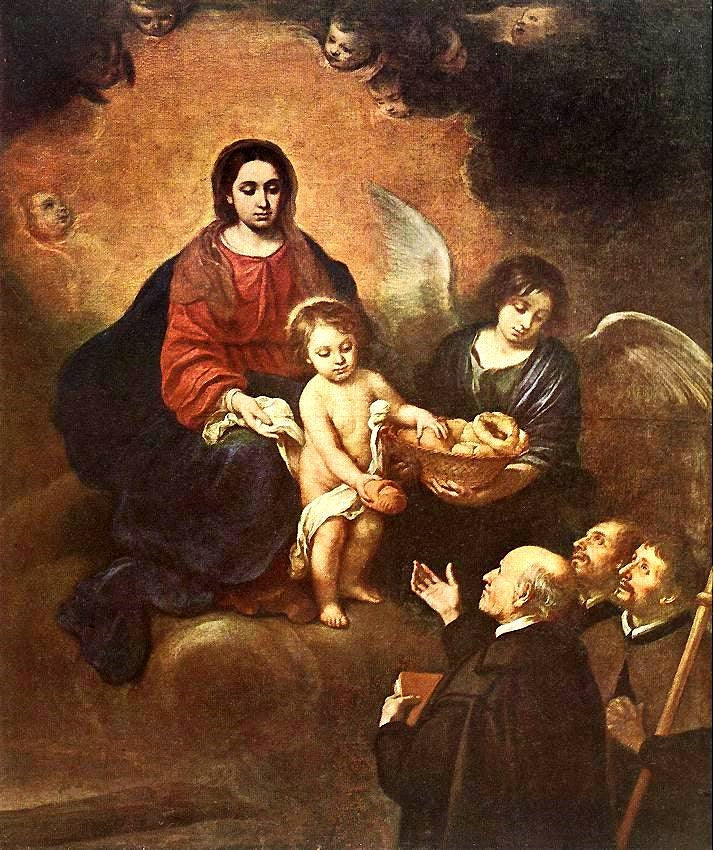 The Infant Jesus Distributing Bread to Pilgrims, vintage artwork by Bartolome Esteban Murillo, 12x8" (A4) Poster