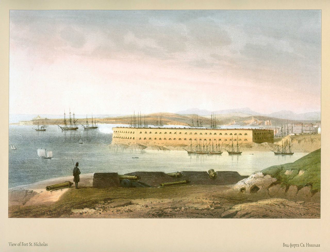 View of Fort of St. Nicholas, vintage artwork by Carlo Bossoli, A3 (16x12") Poster Print