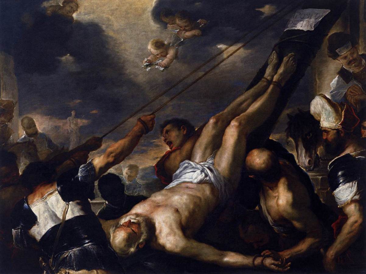 Crucifixion of Saint Peter, vintage artwork by Luca Giordano, 12x8" (A4) Poster