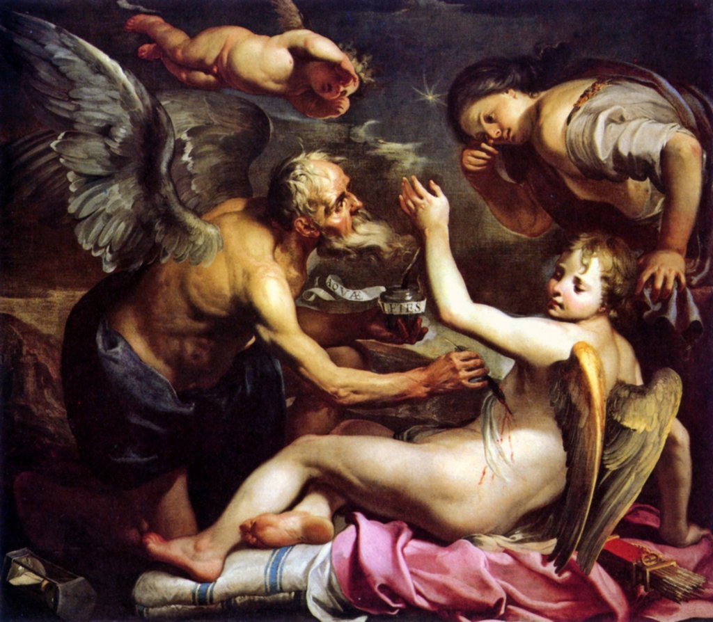 Amore aiutato dal Tempo, vintage artwork by Bernardino Mei, 12x8" (A4) Poster