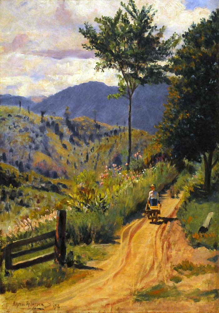 scape with a mountain range and a figure by Alfredo Andersen,A3(16x12")Poster