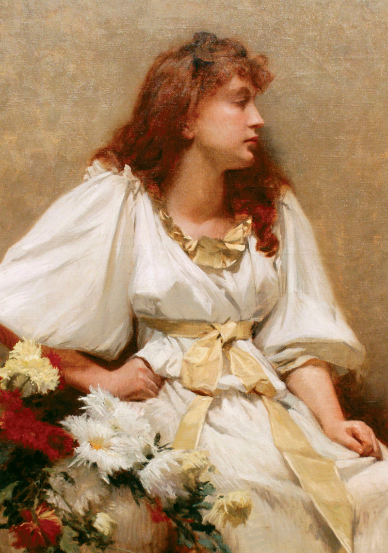Girl in White with Chrysanthemums by Samuel Isham,A3(16x12")Poster