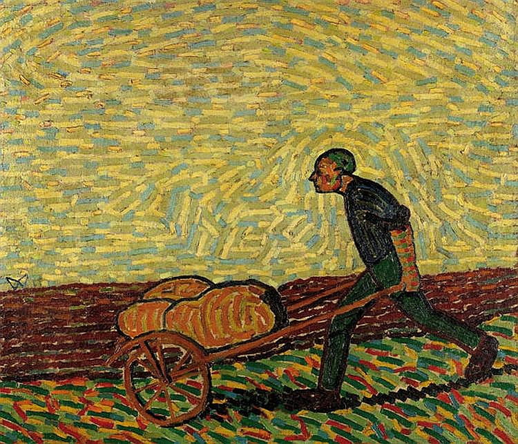 Man with Cart, vintage artwork by Wilhelm Morgner, 12x8" (A4) Poster
