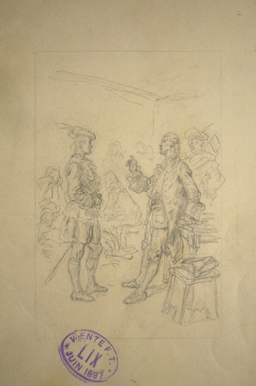 Sketch for an illustration for a Scottisch story, vintage artwork by Frederic Theodore Lix, 12x8" (A4) Poster