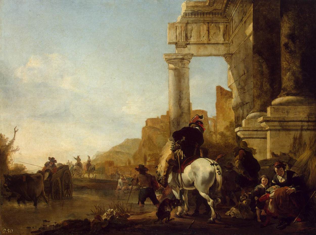 The River Crossing, vintage artwork by Jan Baptist Weenix, 12x8" (A4) Poster