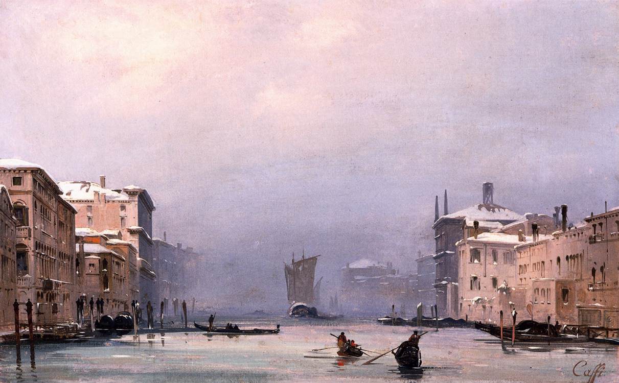 Snow and Fog on the Grand Canal, vintage artwork by Ippolito Caffi, A3 (16x12") Poster Print