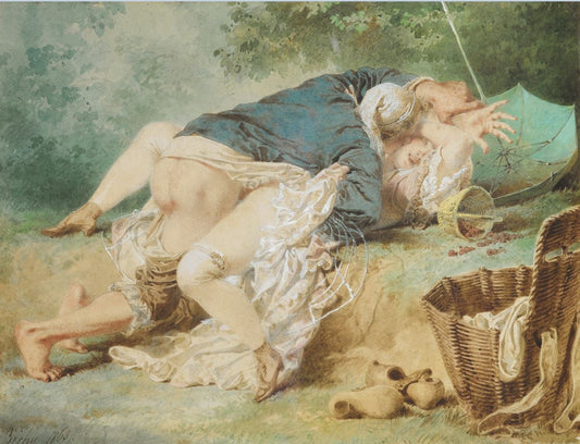 Lovers in a Park, vintage artwork by Mihály Zichy, 12x8" (A4) Poster