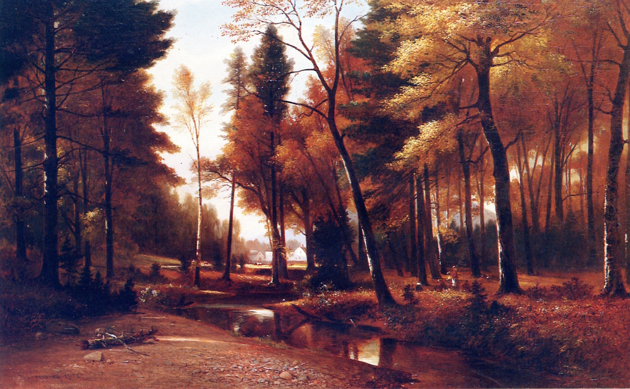 Autumn Picnic along the Stream, vintage artwork by Benjamin Champney, A3 (16x12") Poster Print