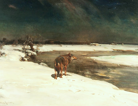 The Lonely Wolf, vintage artwork by Alfred von Wierusz-Kowalski, 12x8" (A4) Poster