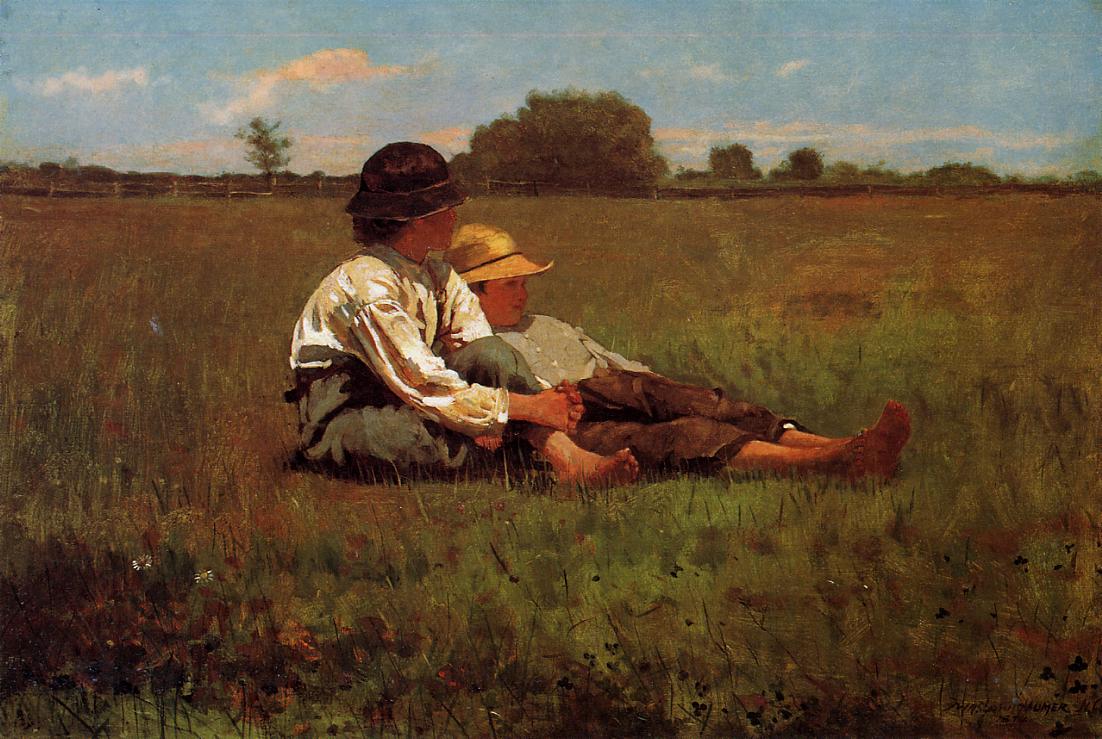 Boys in a Pasture, vintage artwork by Winslow Homer, 12x8" (A4) Poster