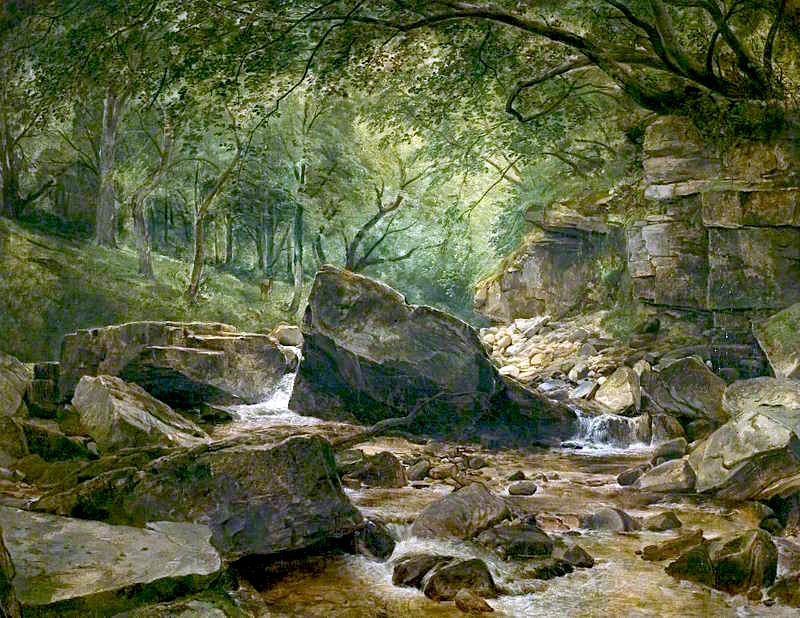 River Scene with Rocks, vintage artwork by Thomas Creswick, A3 (16x12") Poster Print
