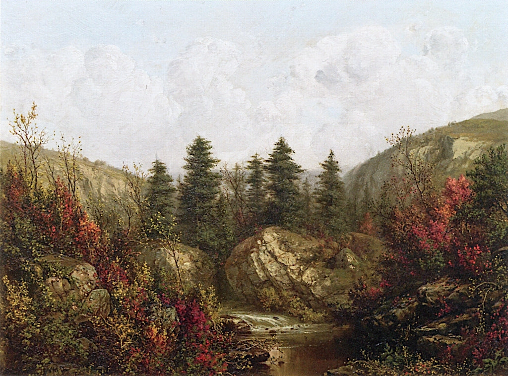 River through an Autumn Forest, vintage artwork by William Mason Brown, 12x8" (A4) Poster
