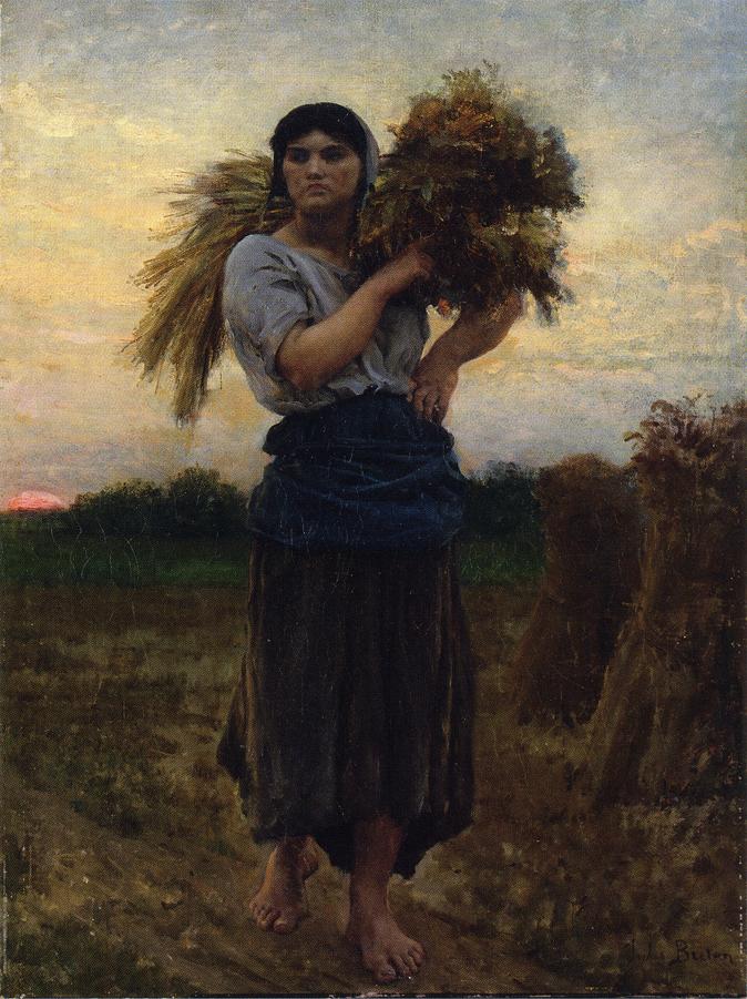 In the Fields, Evening, vintage artwork by Jules-Adolphe Breton, 12x8" (A4) Poster