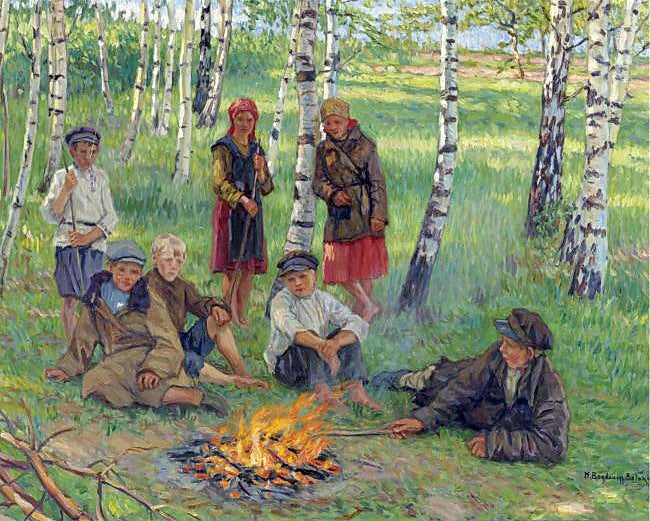 By the Campfire by Nikolai Petrovich Bogdanov-Belsky,A3(16x12")Poster