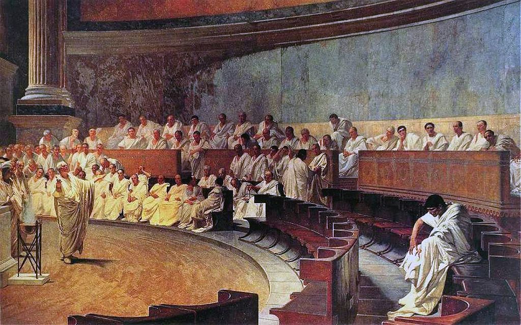 Cicero Denounces Catiline, vintage artwork by Cesare Maccari, 12x8" (A4) Poster