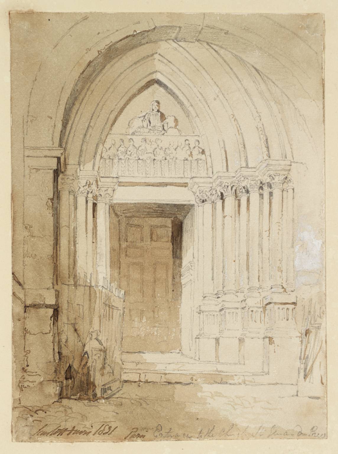 Paris: Entrance to the Church of St. Germain des Pres, vintage artwork by John Scarlett Davis, A3 (16x12") Poster Print