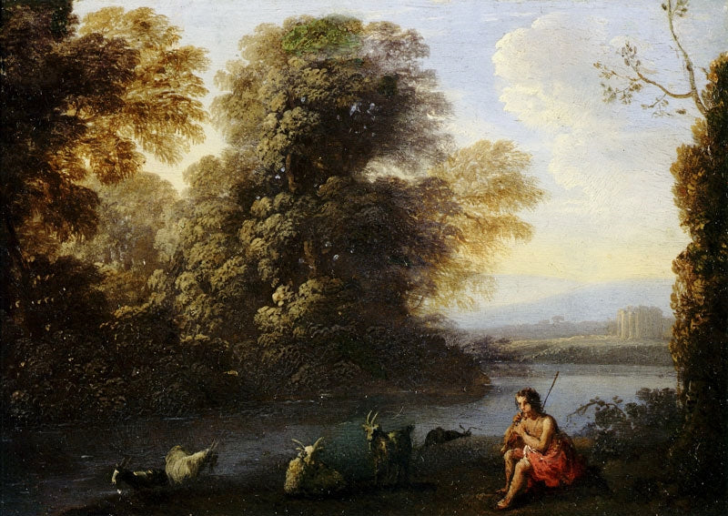 Landscape with River and Shepherd, vintage artwork by Claude Lorrain, 12x8" (A4) Poster