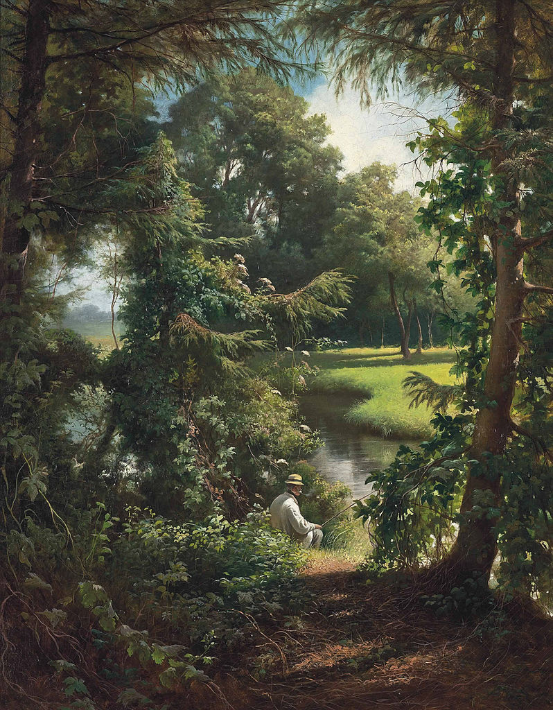 Fishing on a Sunny Afternoon, vintage artwork by Henri Biva, 12x8" (A4) Poster