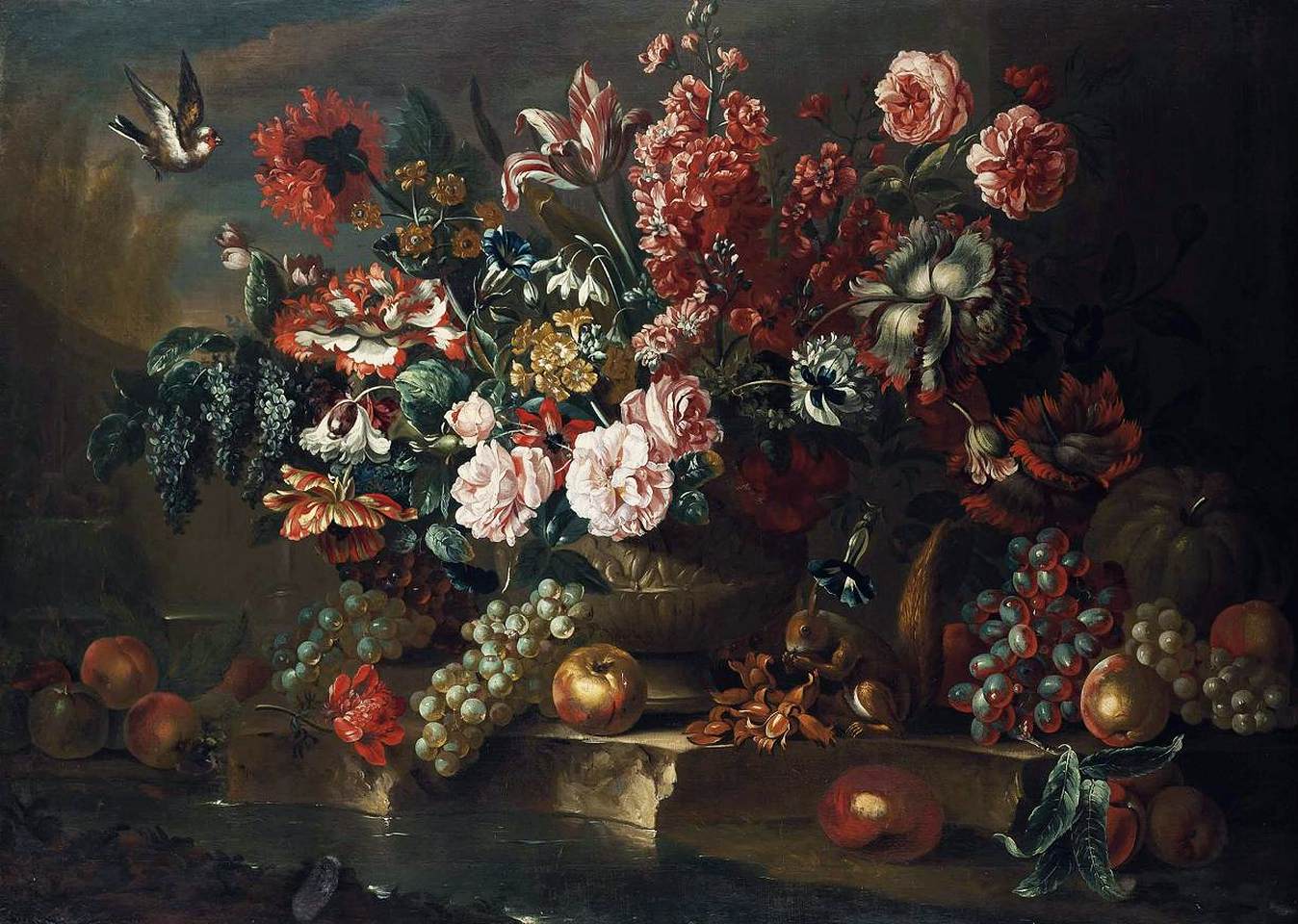 Flowers in Sculpted Urn, vintage artwork by Pieter Casteels, 12x8" (A4) Poster