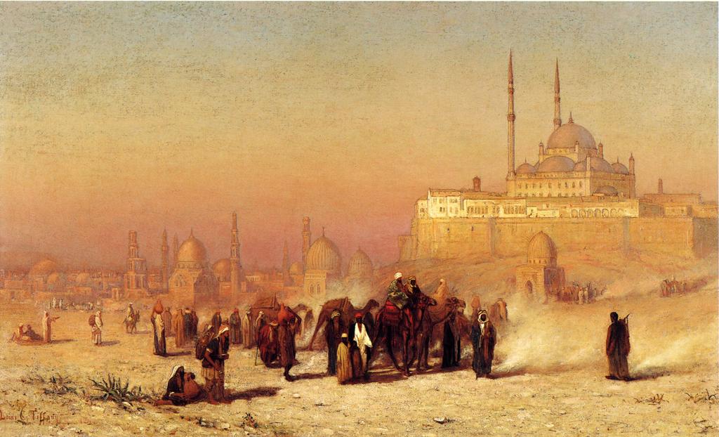 On the Way between Old and New Cairo, Citadel Mosque of Mohammed Ali, and Tombs of the Mamelukes, vintage artwork by Louis Comfort Tiffany, 12x8" (A4) Poster