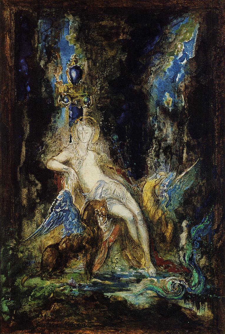 Fairy and Griffon, vintage artwork by Gustave Moreau, 12x8" (A4) Poster