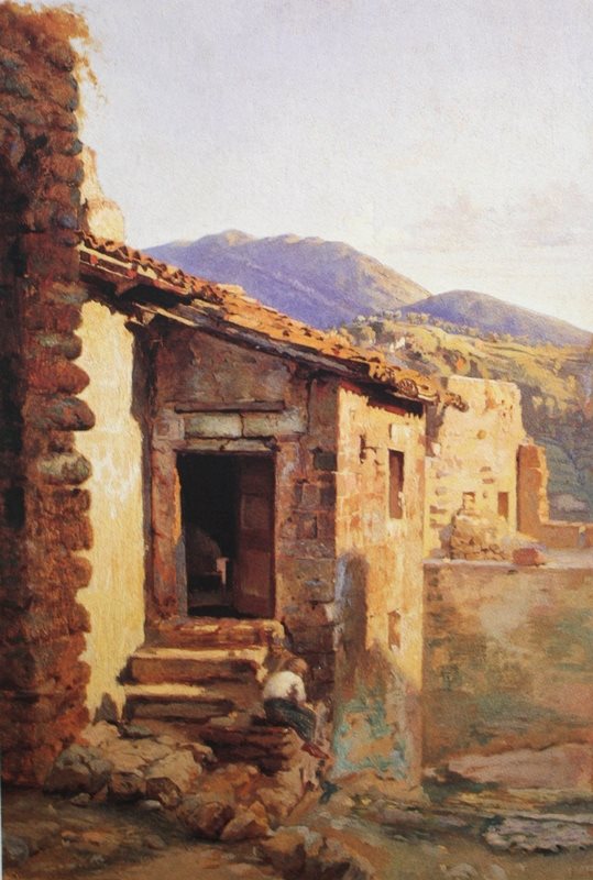 Courtyard in Subiaco (study), vintage artwork by Pavel Chistyakov, 12x8" (A4) Poster