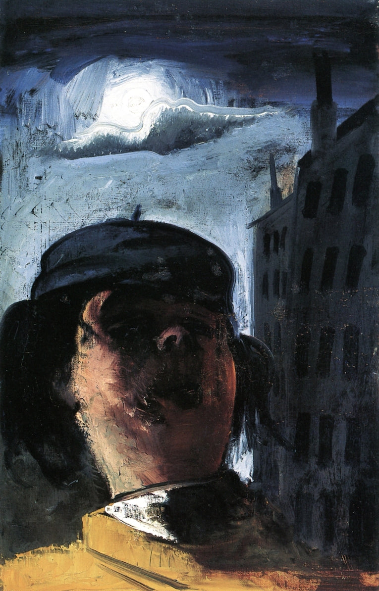 Self-Portrait in front of Houses, vintage artwork by Felix Nussbaum, 12x8" (A4) Poster