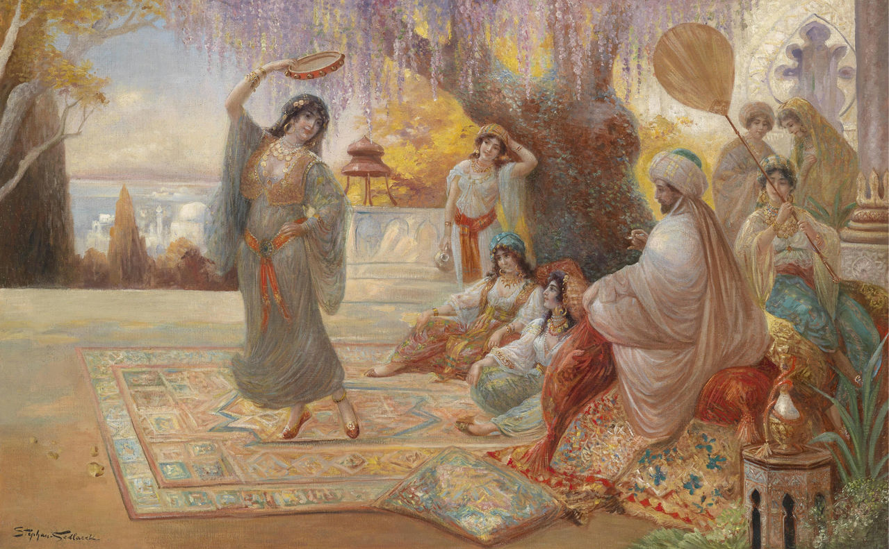 Oriental Harem Scene, vintage artwork by Joseph Sedlacek, 12x8" (A4) Poster