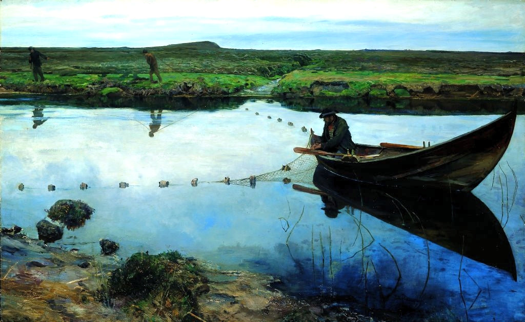 The Salmon Fisher, vintage artwork by Eilif Peterssen, 12x8" (A4) Poster