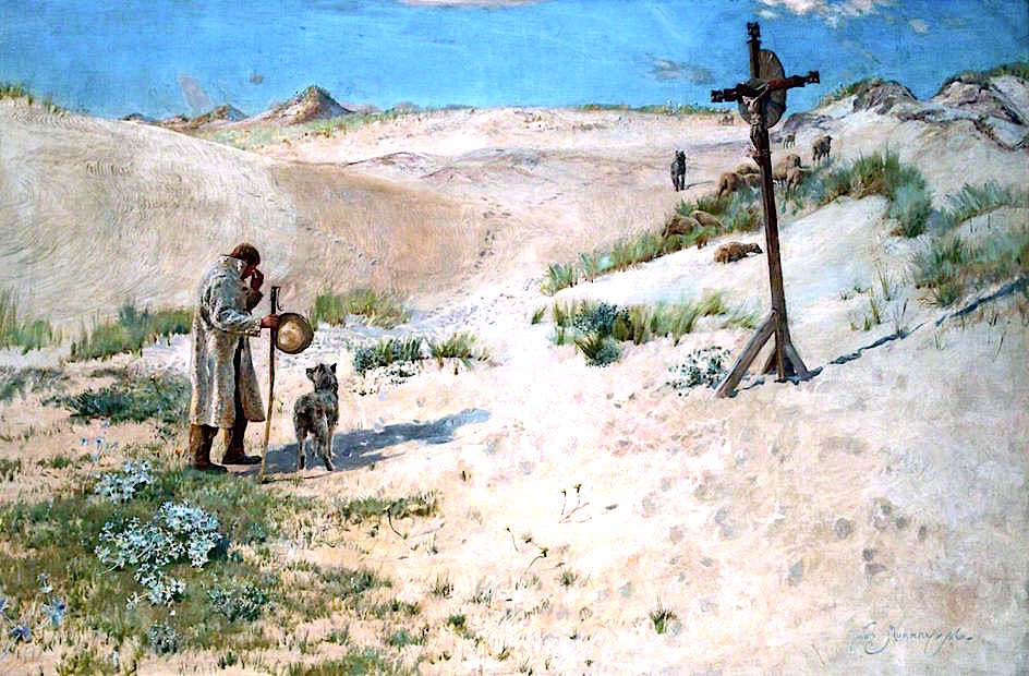The Cross on the Dunes, vintage artwork by Sir David Scott Murray, 12x8" (A4) Poster