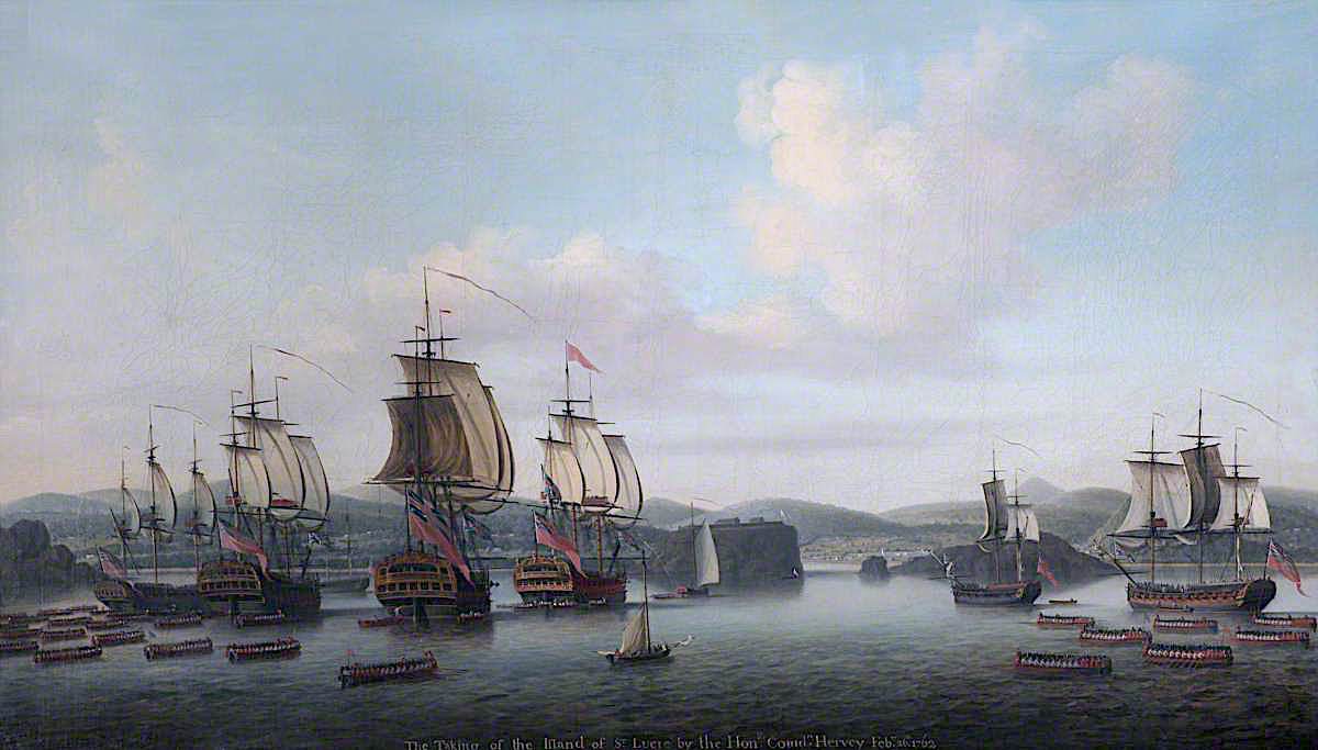 The Capture of Saint Lucia, 26 February 1762, vintage artwork by Dominic Serres, 12x8" (A4) Poster