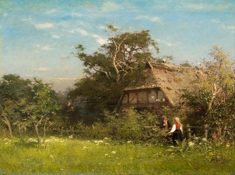 Farmhouse in the Altes Land, vintage artwork by Karl August Heinrich Ferdinand Oesterley, Jr., 12x8" (A4) Poster