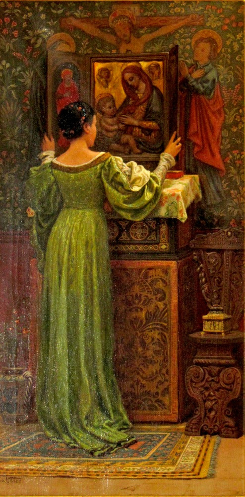 Girl at Shrine, vintage artwork by Elihu Vedder, 12x8" (A4) Poster