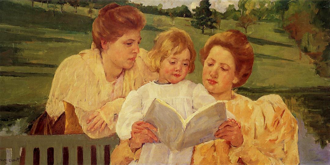 The Garden Reading, vintage artwork by Mary Cassatt, 12x8" (A4) Poster