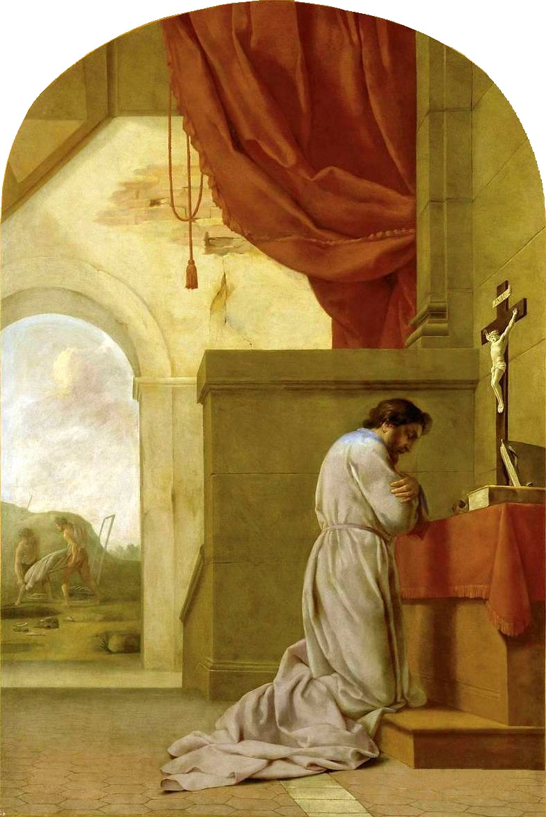 Life of Saint Bruno, Saint Bruno in Prayer, vintage artwork by Eustache Le Sueur, 12x8" (A4) Poster