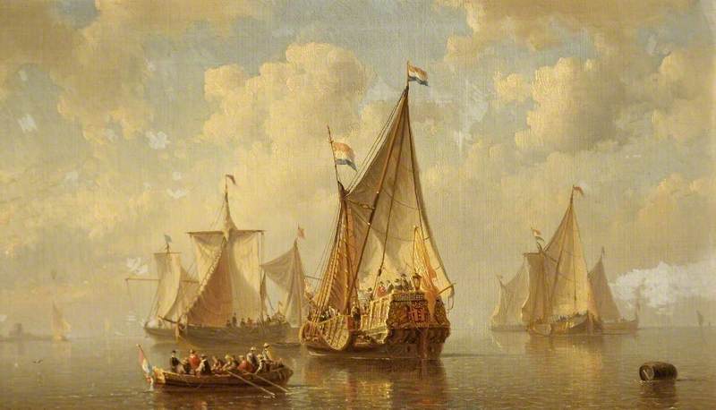 Small Seascape with a State Barge, Morning Effect, vintage artwork by Everhardus Koster, A3 (16x12") Poster Print